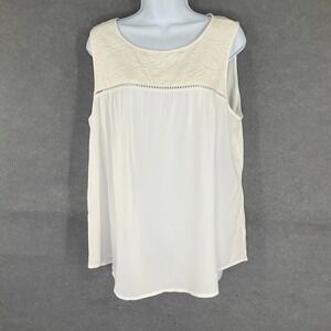 GAP Womens White Lace Yoke Tank‎ Top Size L Capsule Lightweight Office
